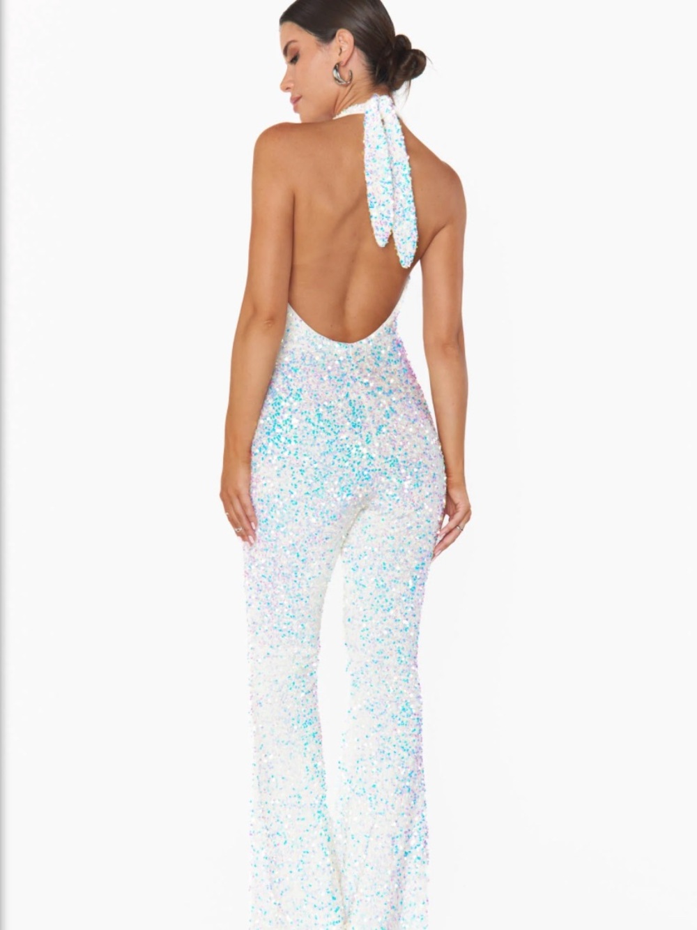 Show Me Your MuMu StudioHalter Jumpsuit - White Sequins Size Medium - Picture 5 of 16